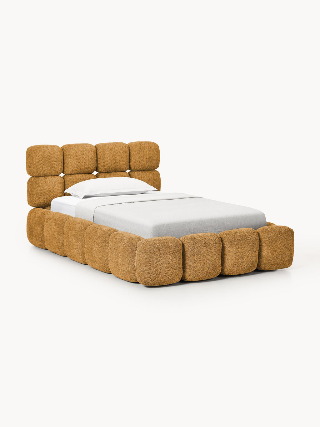 Tayla Single Bed with Storage in Teddy Bouclé — Warm Grey