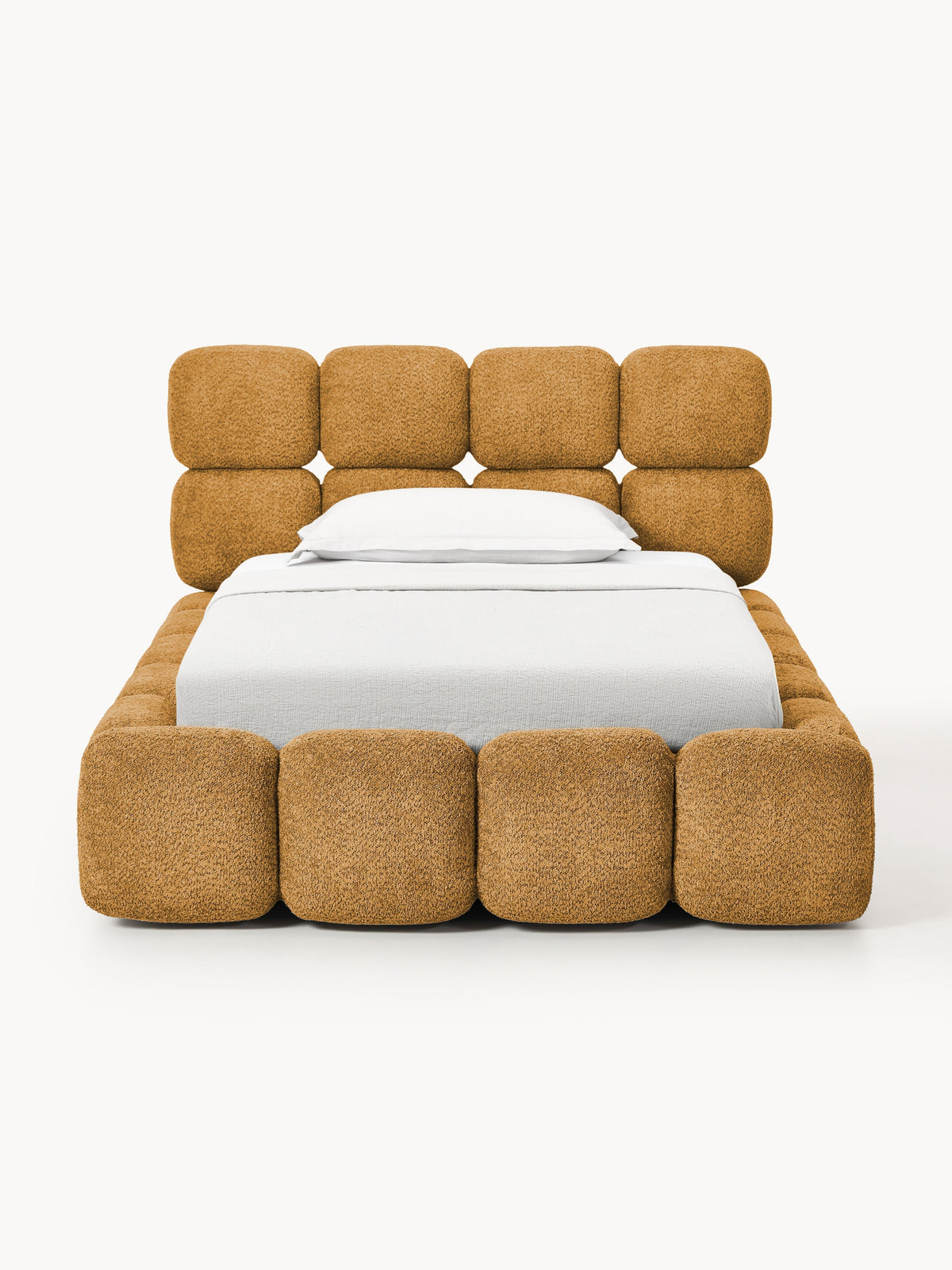 Tayla Single Bed with Storage in Teddy Bouclé — Warm Grey