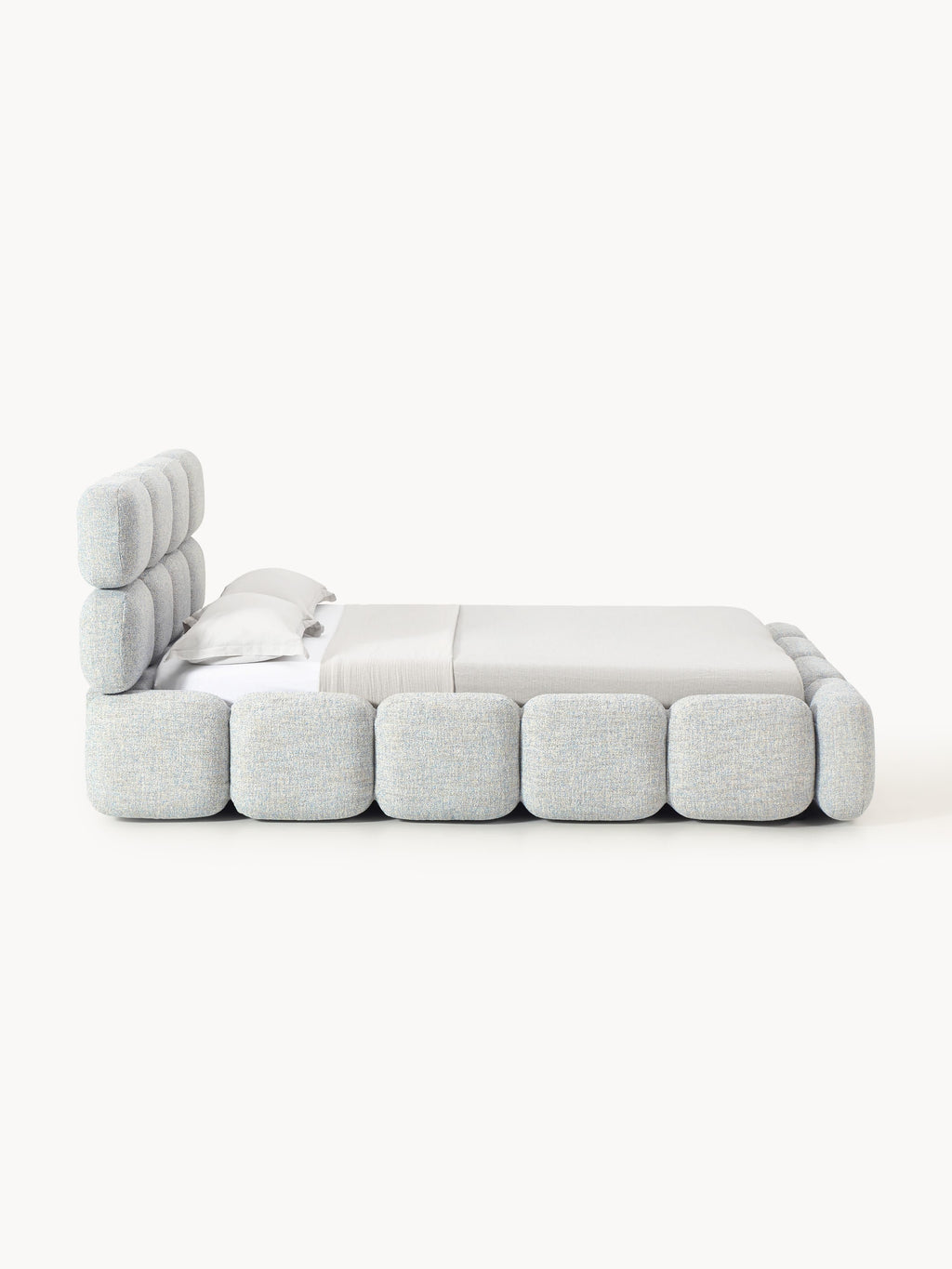 Tayla Upholstered Bed in Bouclé — Pearl Grey