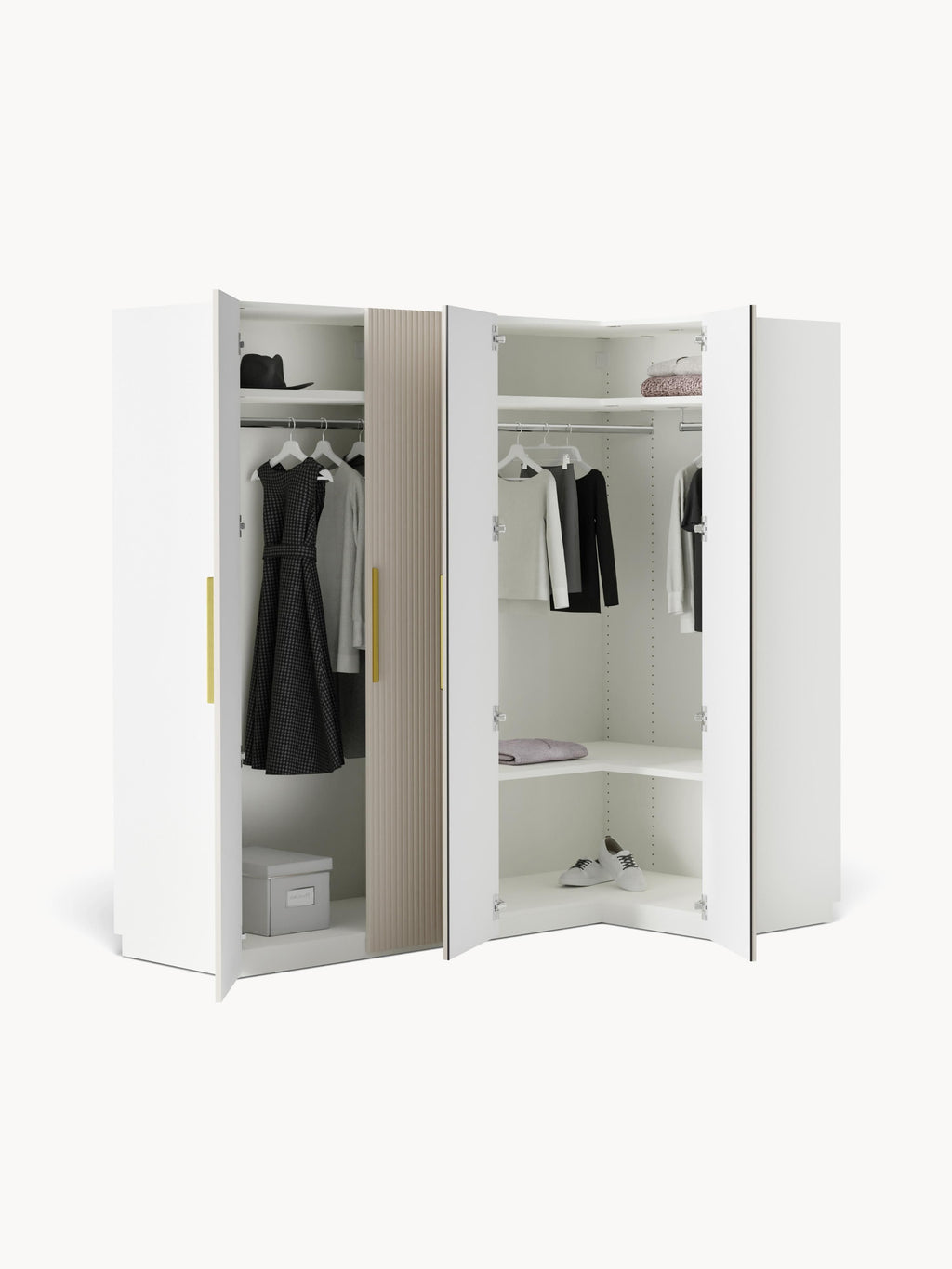 Simone Modular Corner Wardrobe, 215 cm Width, in various sizes — Off-White