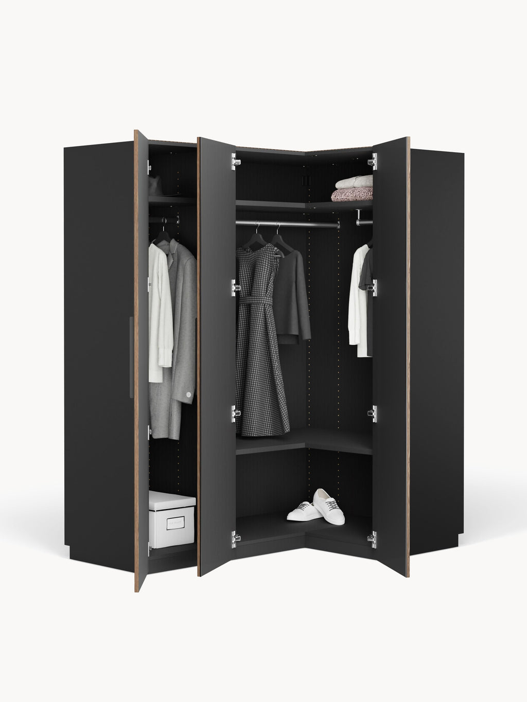 Simone Modular Corner Wardrobe, 165 cm Width, in various sizes — Brown