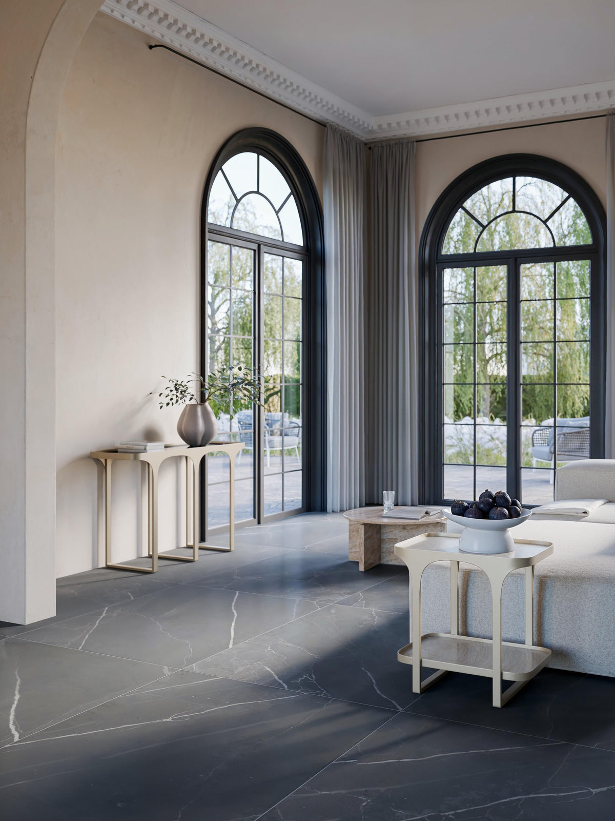 Bella Console Table in Travertine Look — Light Grey