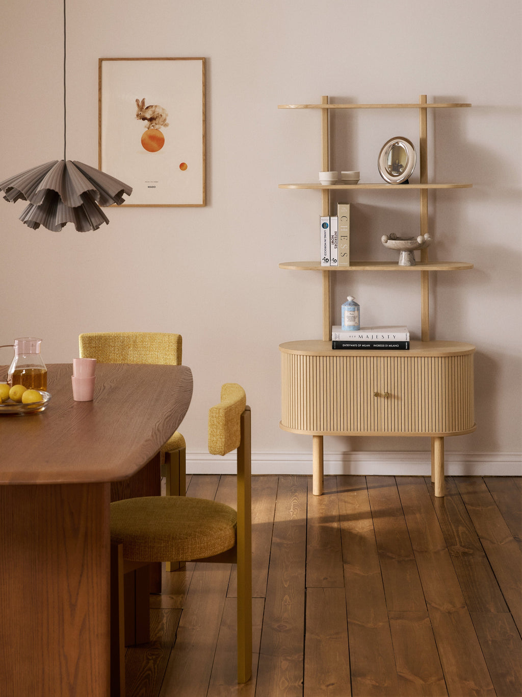 Calary Narrow Shelving Unit with Fluted Front — Sand