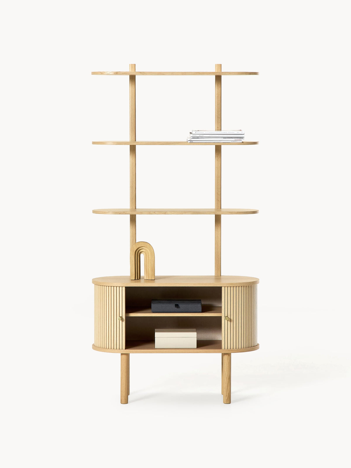 Calary Narrow Shelving Unit with Fluted Front — Sand