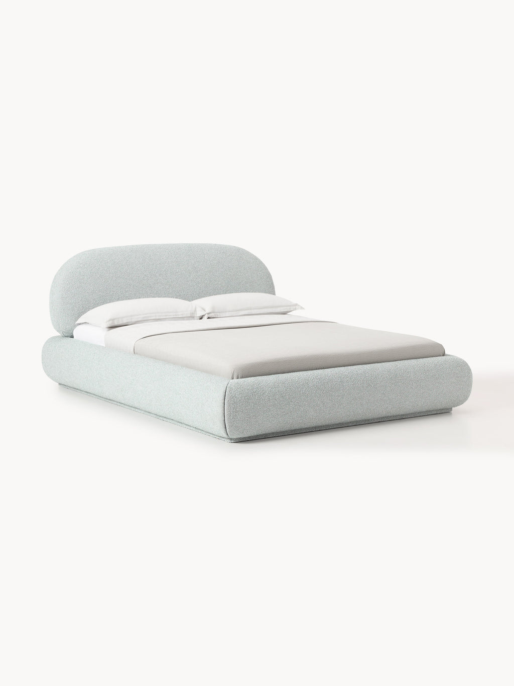 Alba Bouclé Upholstered Bed with Storage — Light Grey