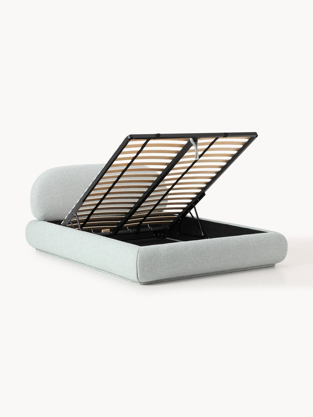 Alba Bouclé Upholstered Bed with Storage — Light Grey
