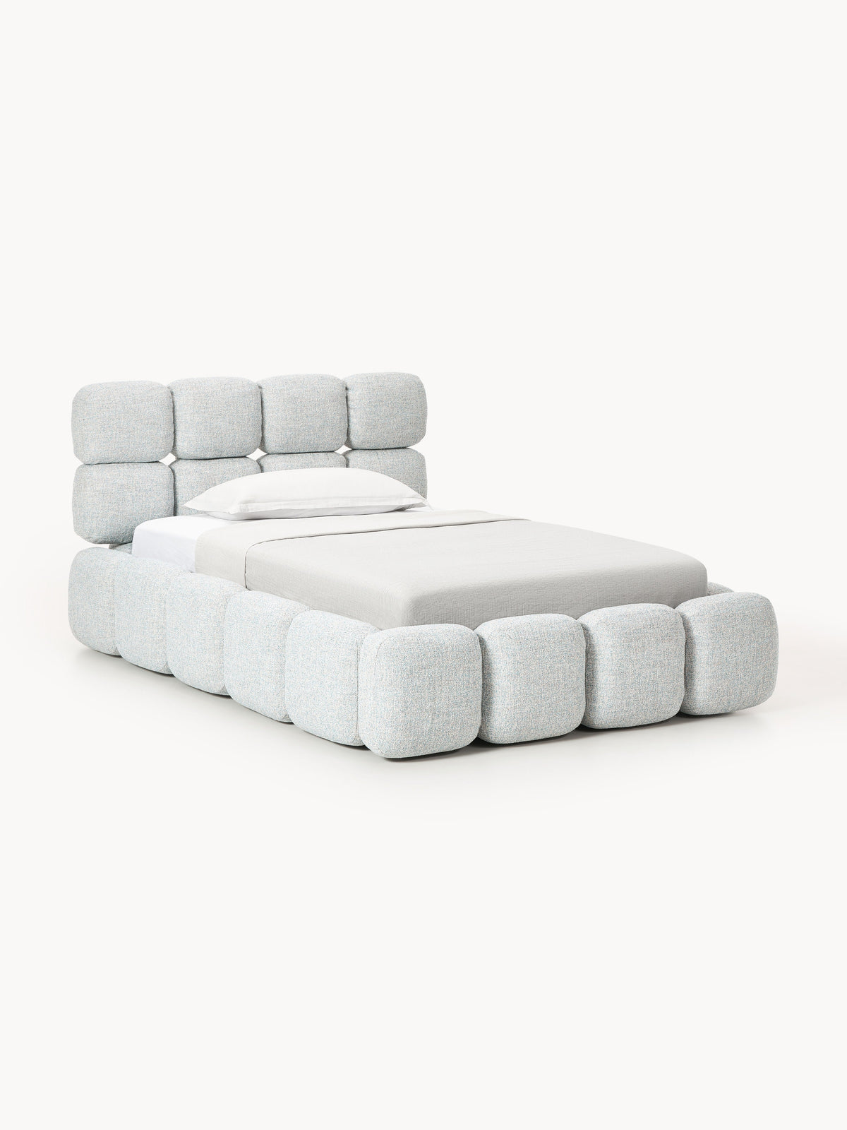 Tayla Single Bed in Teddy Bouclé — Light Grey