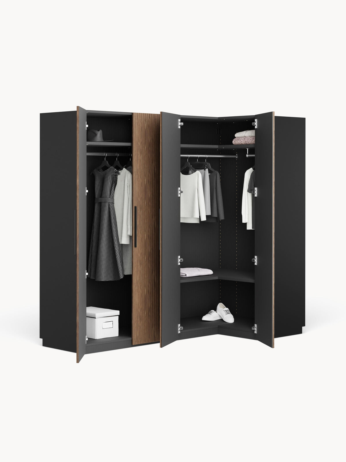 Simone Modular Corner Wardrobe, 215 cm Width, in various sizes — Cognac