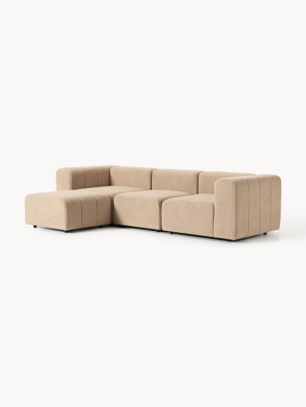 Lena Modular Bouclé Sofa (4-seater) with Ottoman (left/right) — Warm Grey