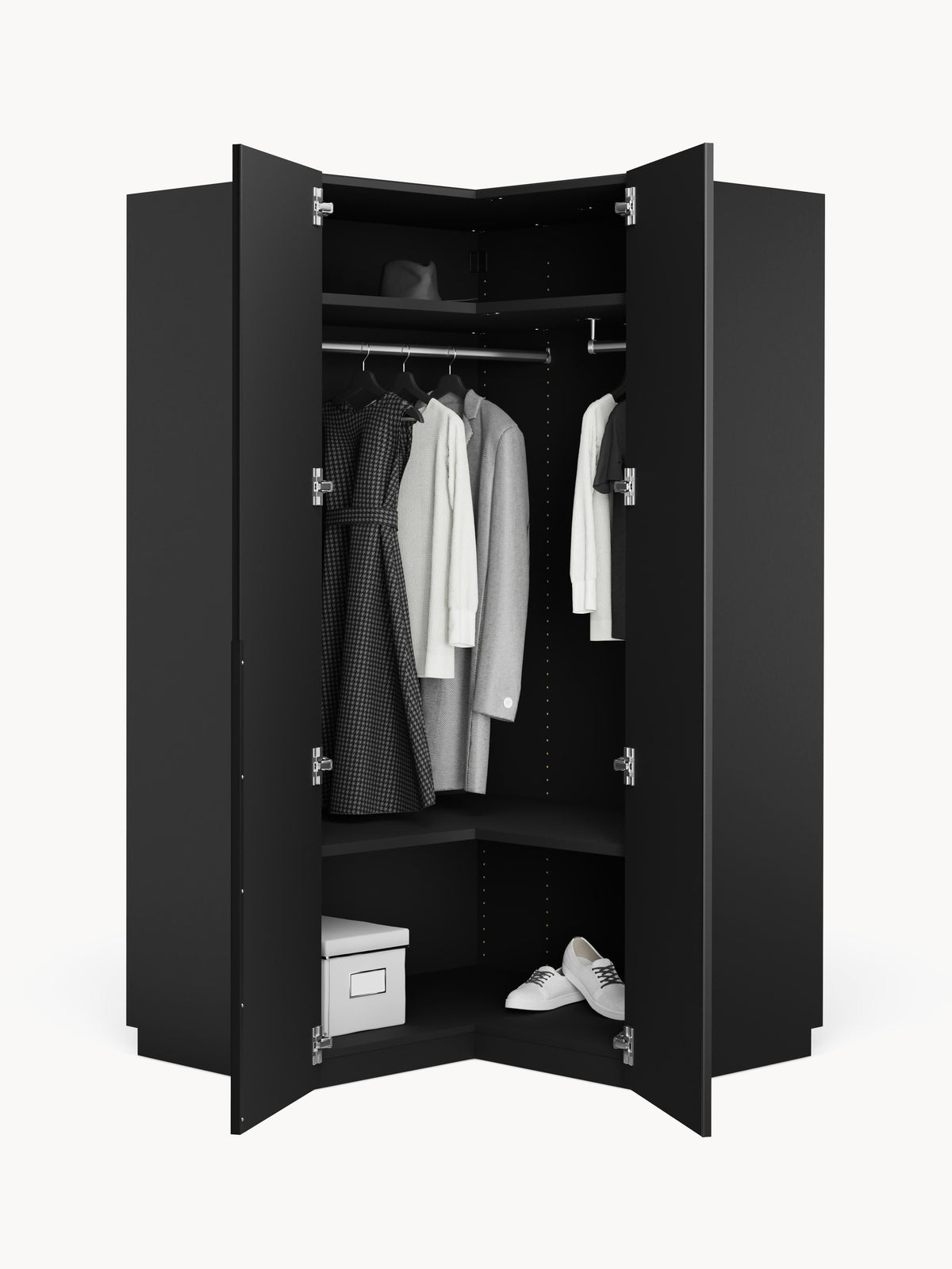 Leon Modular Corner Wardrobe, 115 cm Width, in various sizes — Black
