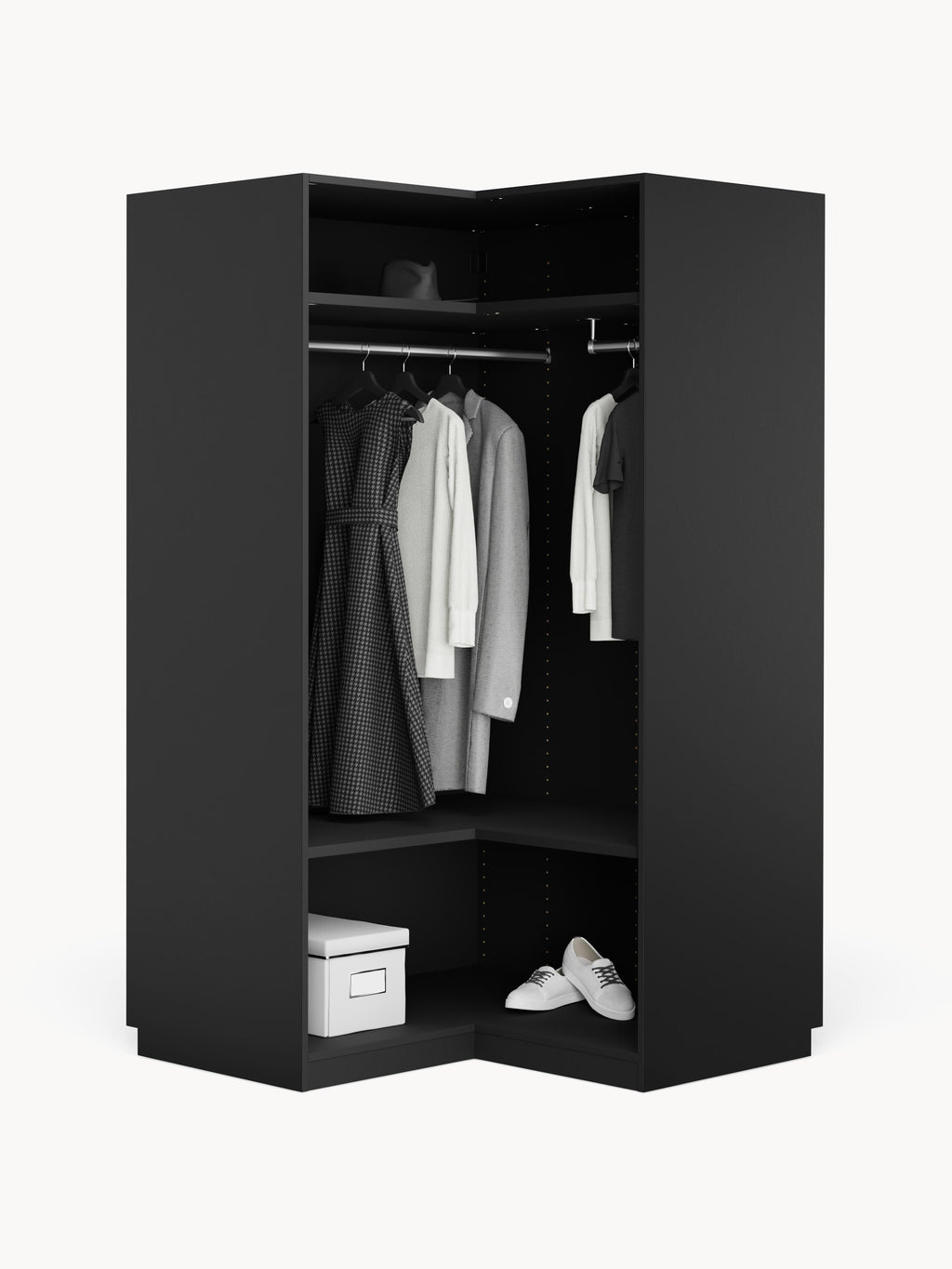Leon Modular Corner Wardrobe, 115 cm Width, in various sizes — Black