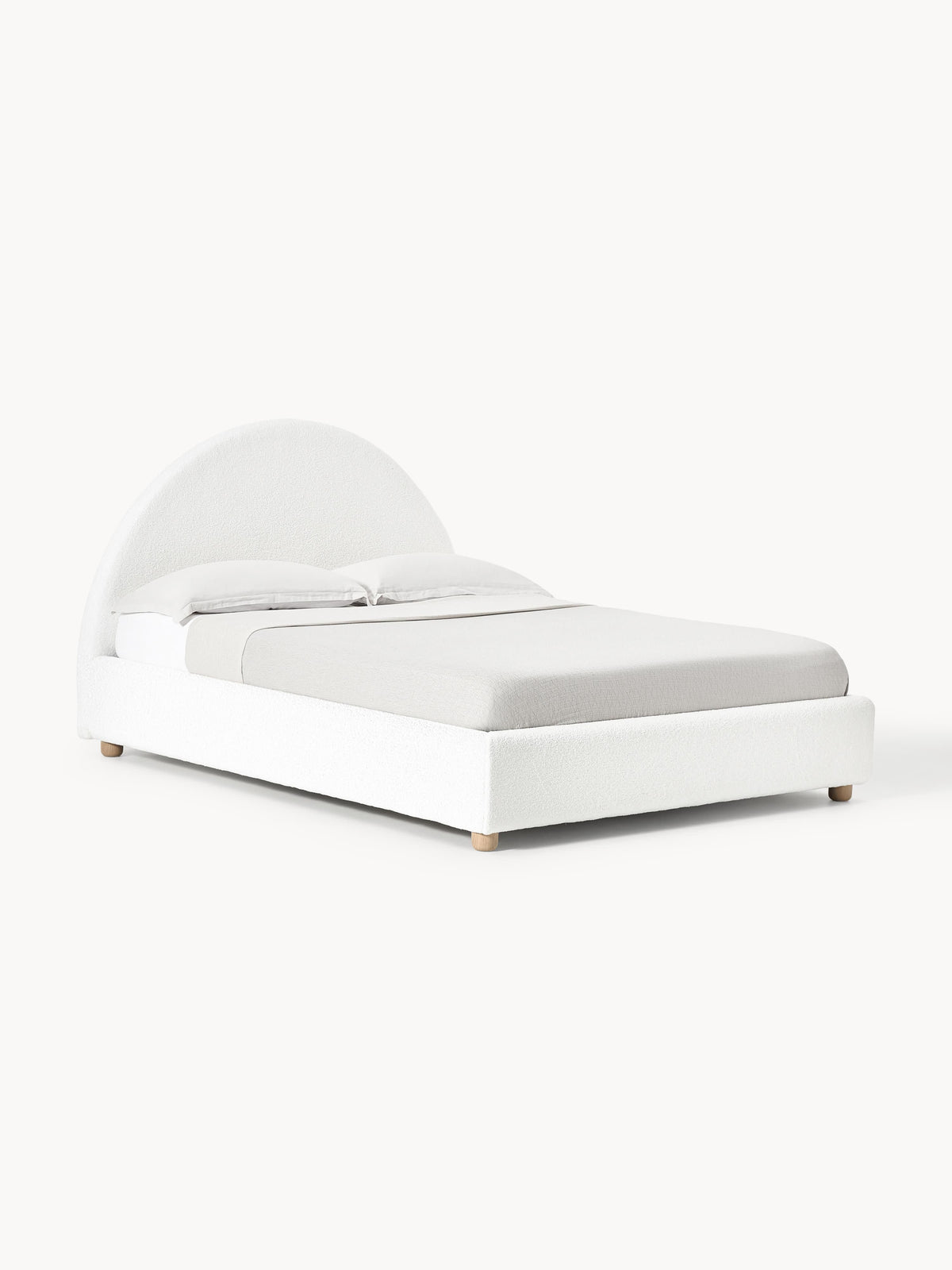 Ebba Teddy-Upholstered Bed with Storage — Off-White