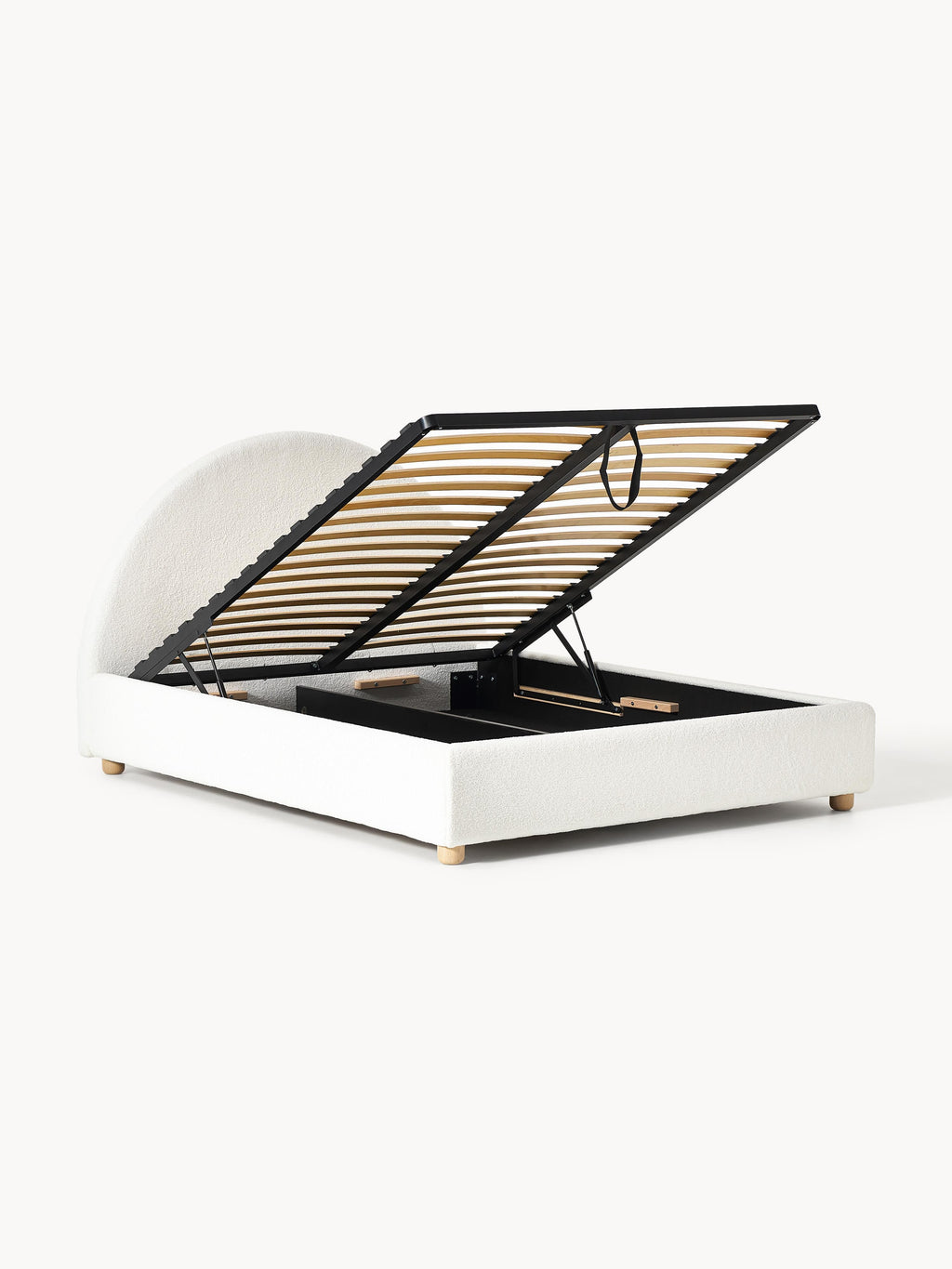 Ebba Teddy-Upholstered Bed with Storage — Off-White