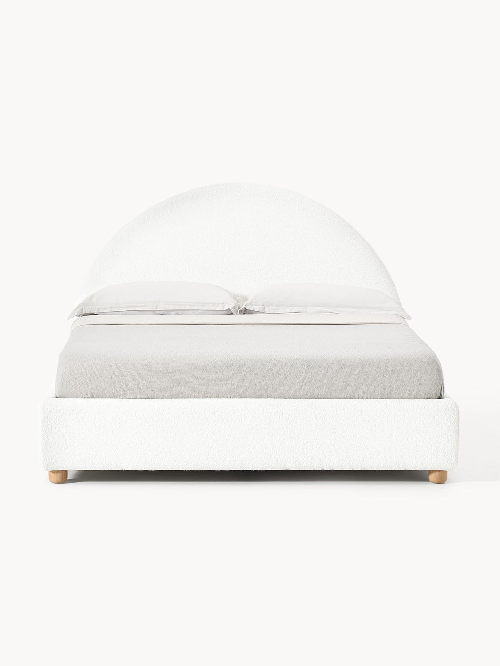 Ebba Teddy-Upholstered Bed with Storage — Off-White