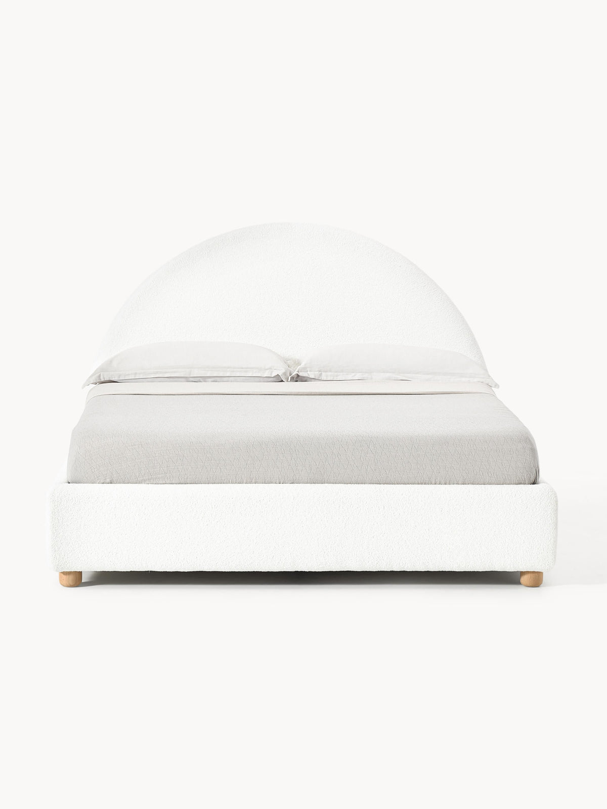 Ebba Teddy-Upholstered Bed with Storage — Off-White