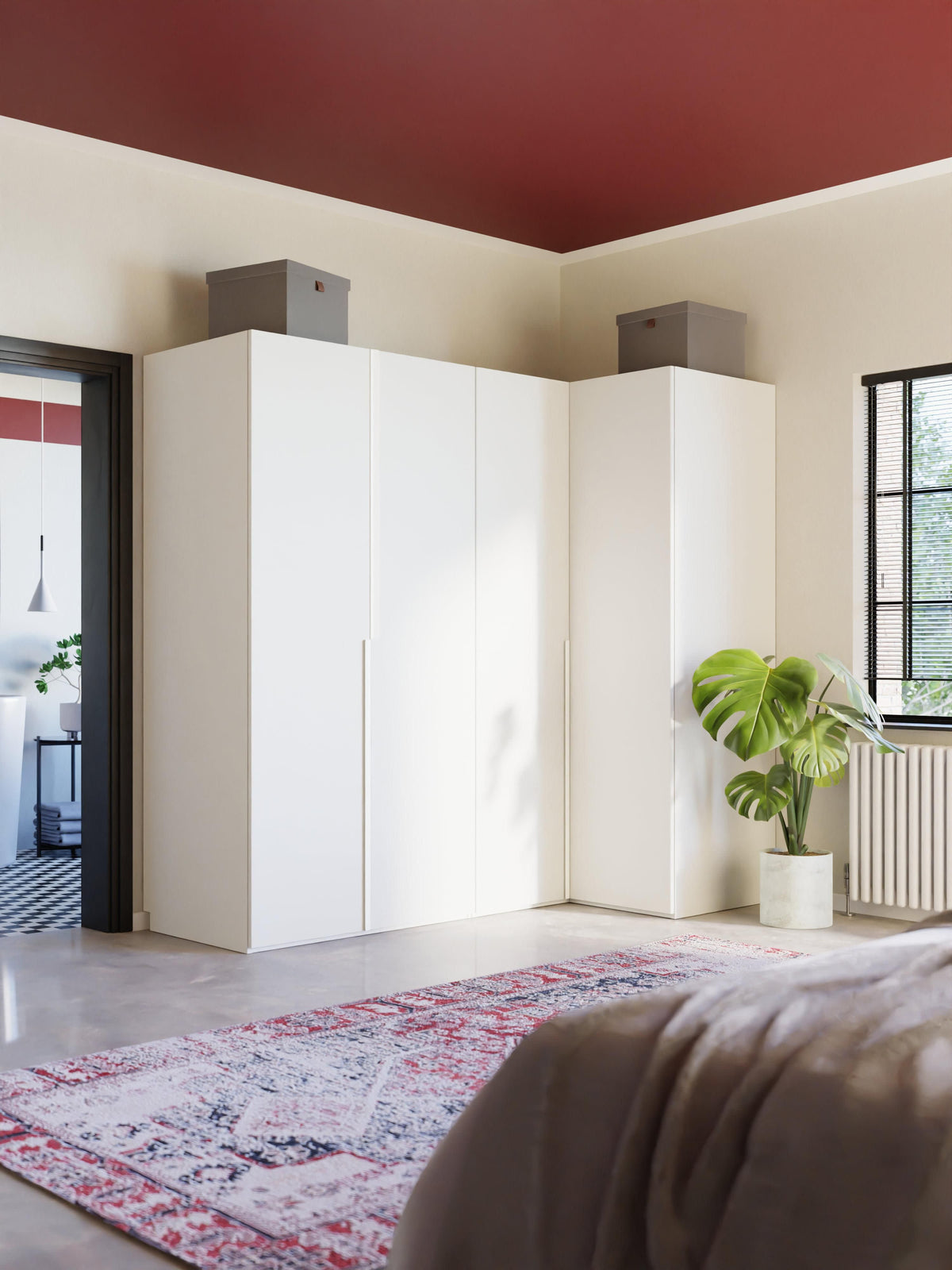 Leon Modular Corner Wardrobe, 215 cm Width, in various sizes — Off-White