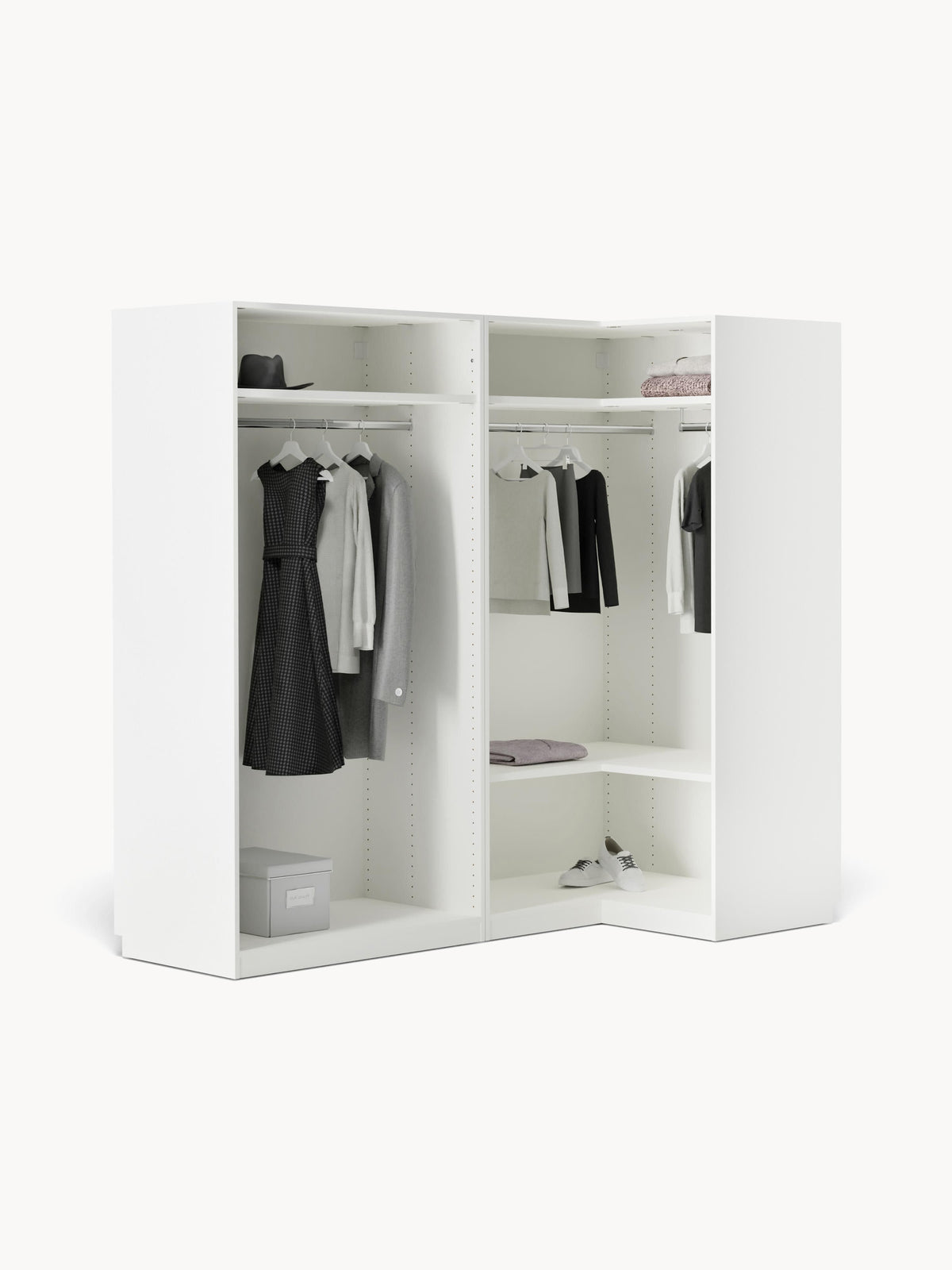 Leon Modular Corner Wardrobe, 215 cm Width, in various sizes — Off-White