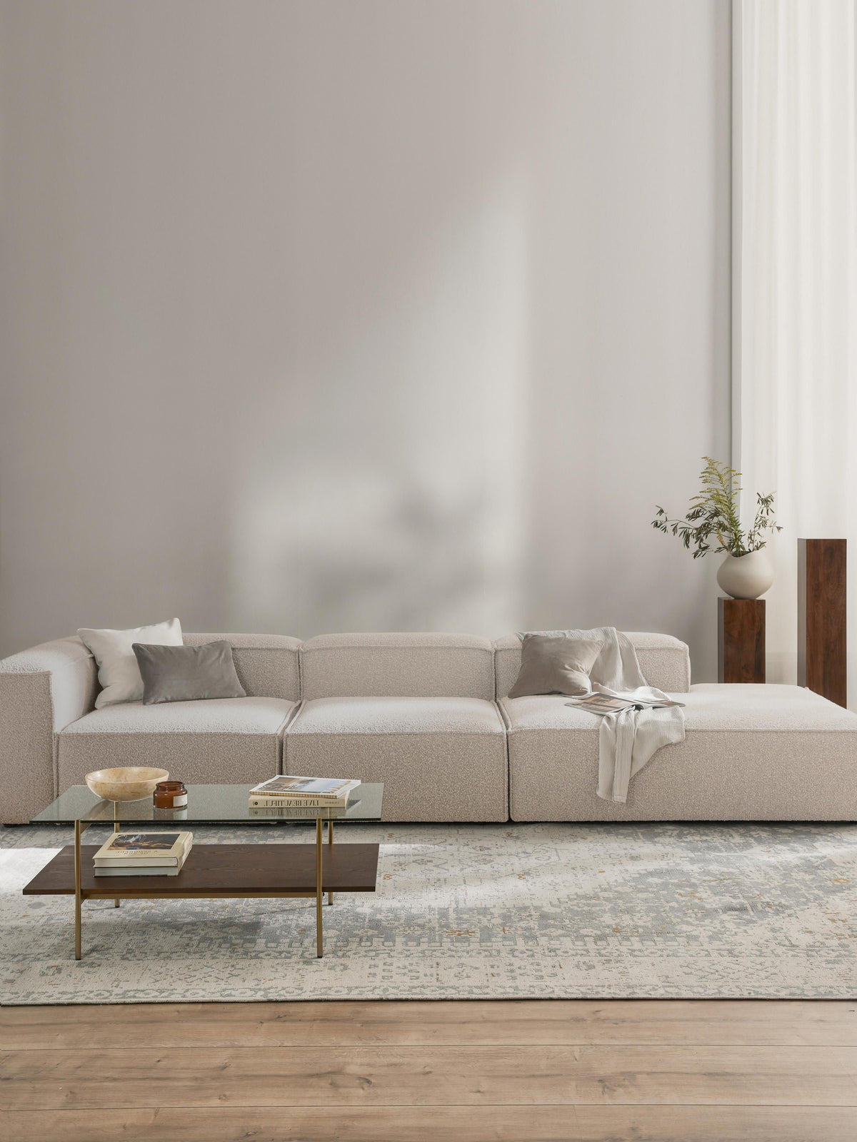 Lennon Modular XL Ottoman in Bouclé — Light Grey