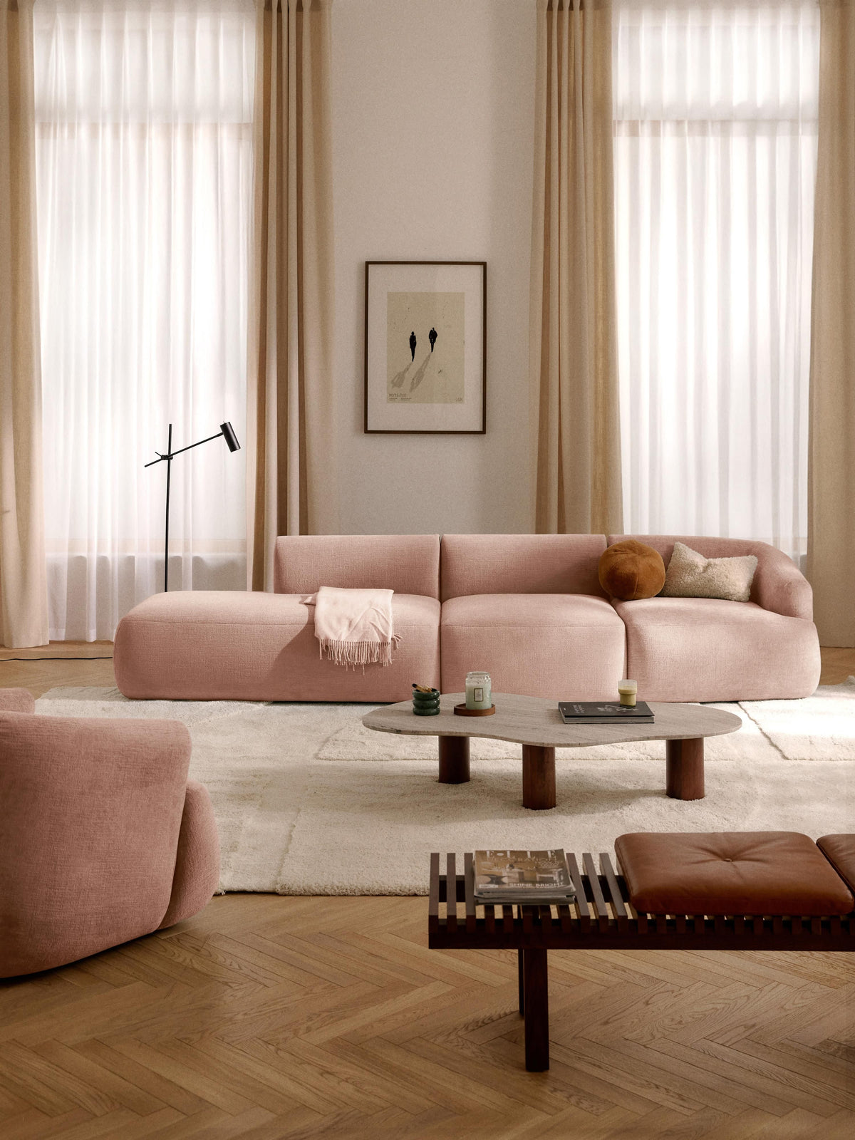 Sofia Modular Ottoman (2-seater) — Blush