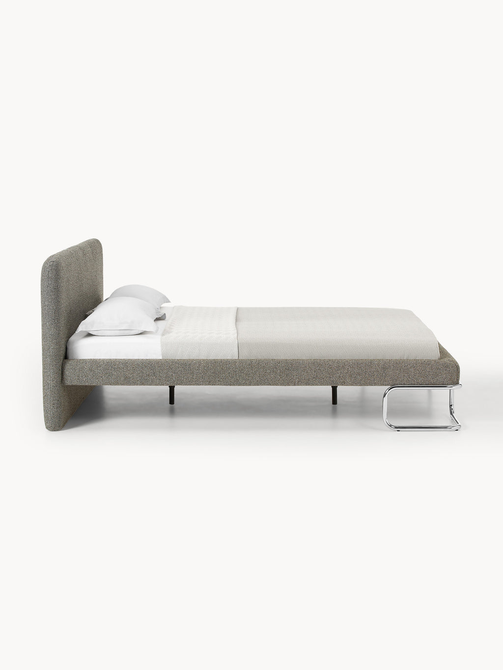 Olina Bouclé Upholstered Bed with Metal Legs — Sand Beige