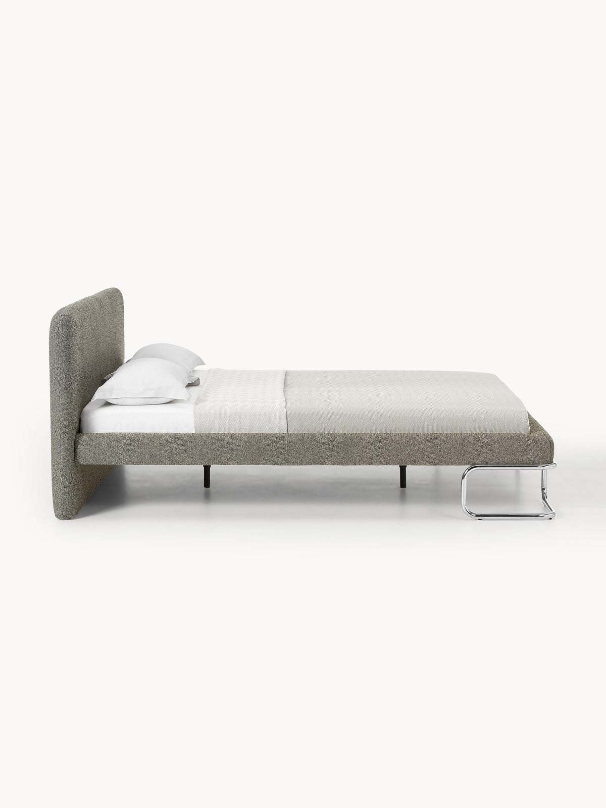Olina Bouclé Upholstered Bed with Metal Legs — Sand Beige