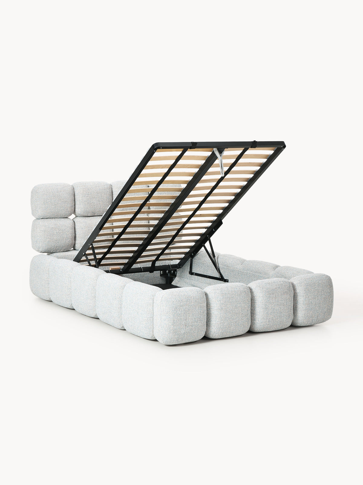 Tayla Single Bed with Storage in Teddy Bouclé — Light Grey