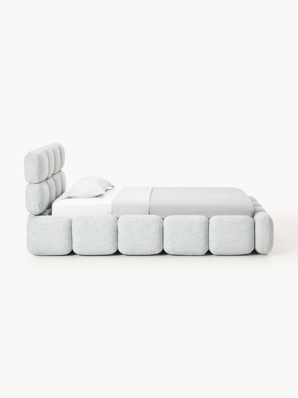 Tayla Single Bed with Storage in Teddy Bouclé — Light Grey