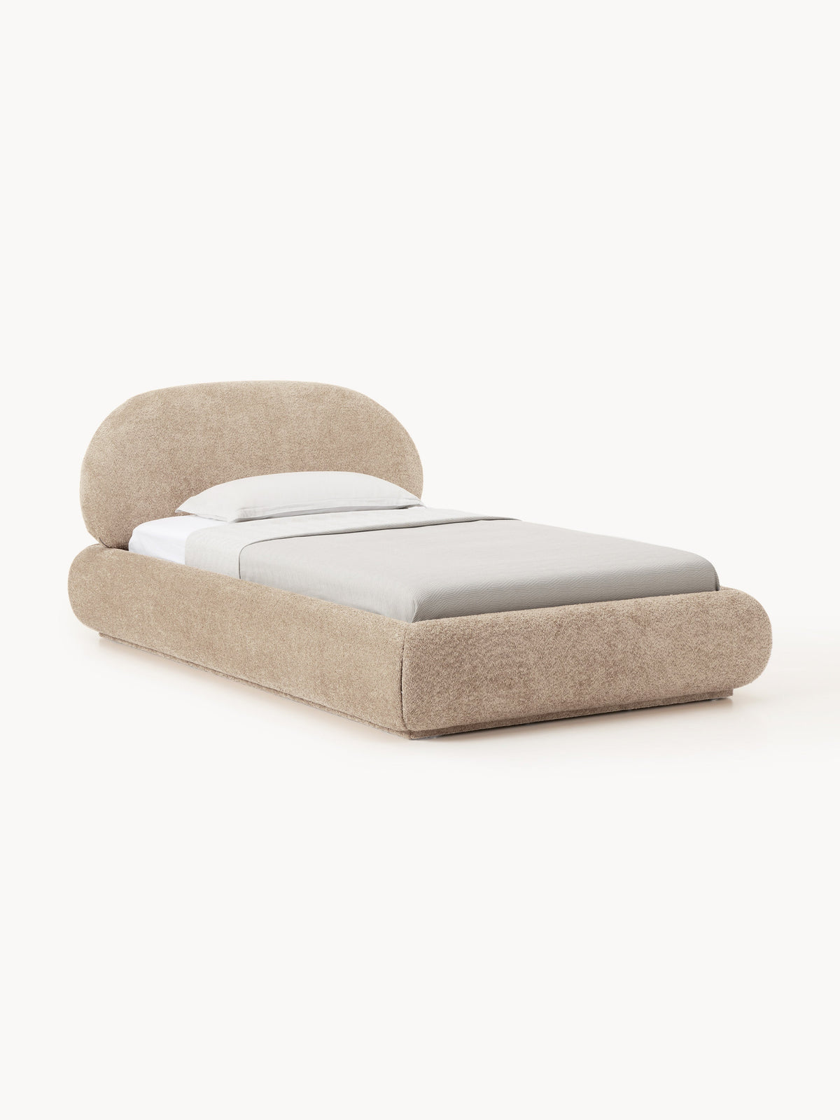 Alba Single Bed in Teddy Bouclé with Storage — Oatmeal