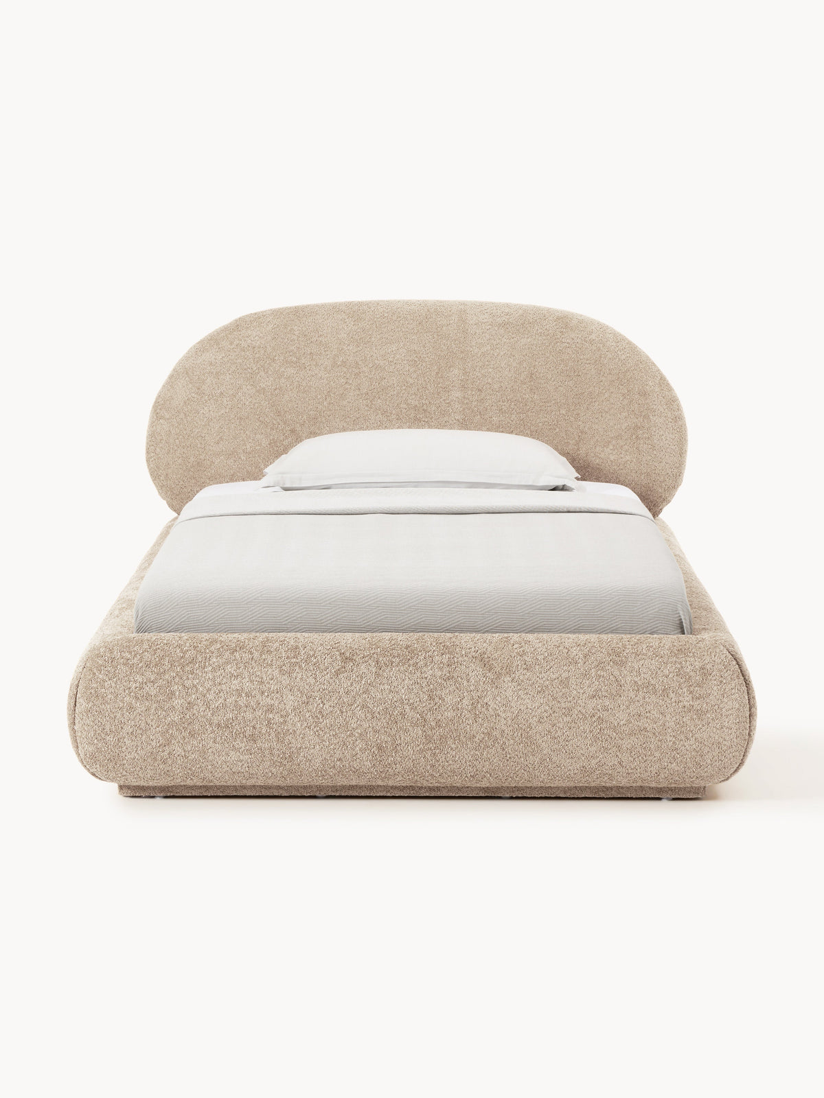 Alba Single Bed in Teddy Bouclé with Storage — Oatmeal