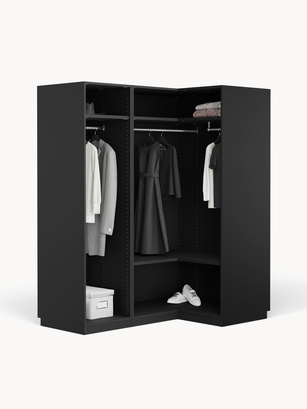 Leon Modular Corner Wardrobe, 165 cm Width, in various sizes — Charcoal
