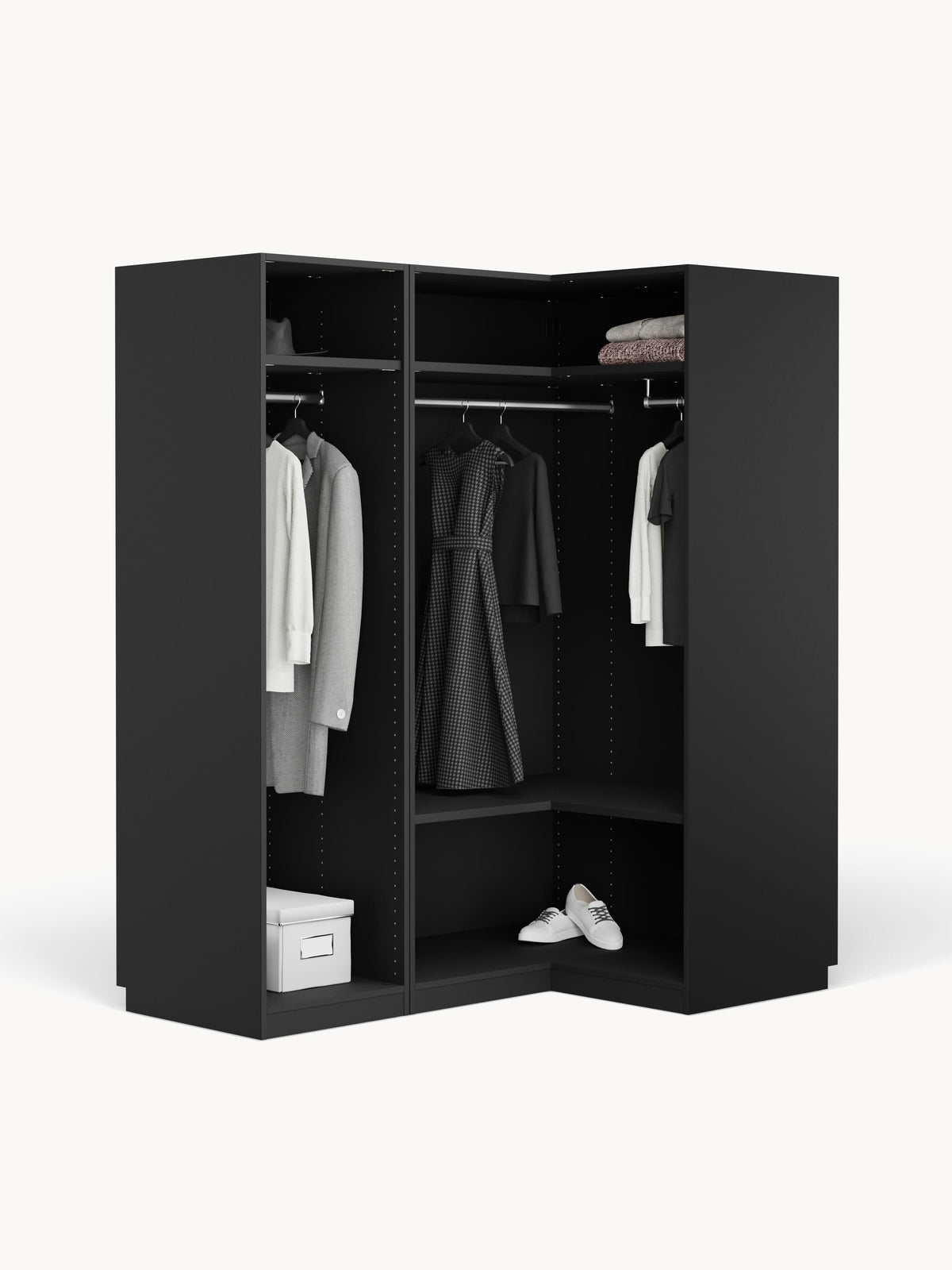 Leon Modular Corner Wardrobe, 165 cm Width, in various sizes — Charcoal