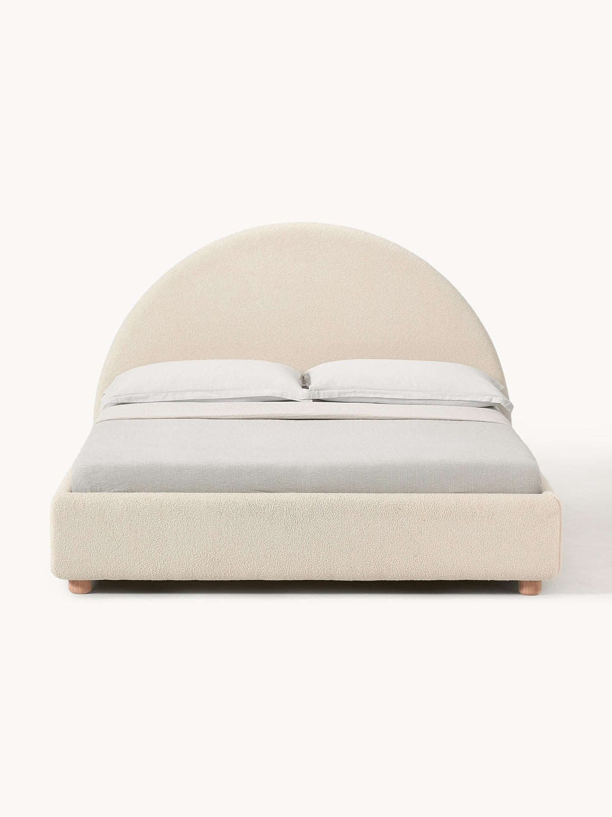 Ebba Teddy-Upholstered Bed — Light Grey