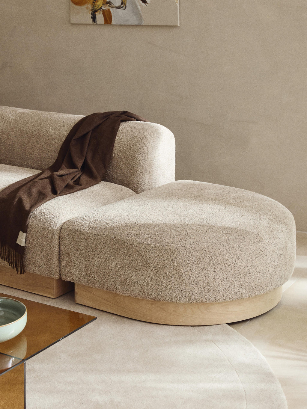 Natalie Sofa Ottoman in Teddy Bouclé — Sand Beige