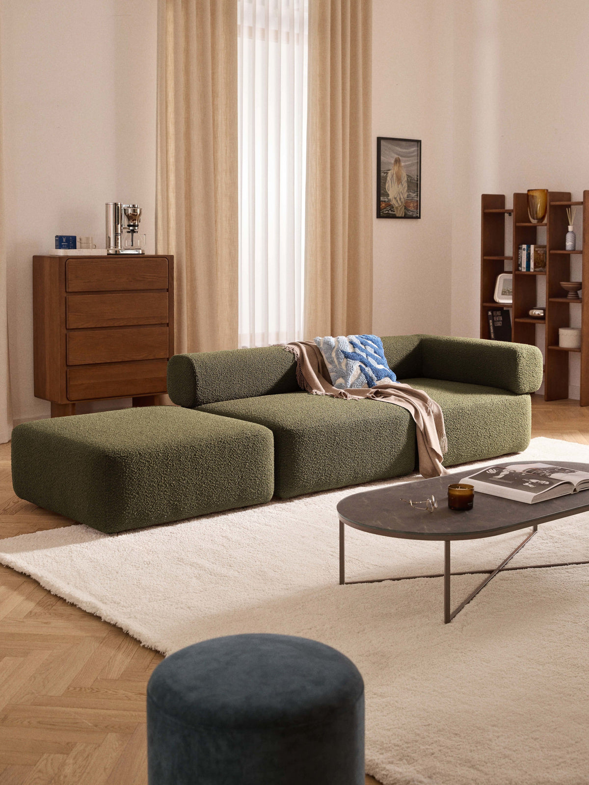Anton Bouclé Sofa Ottoman — Chocolate