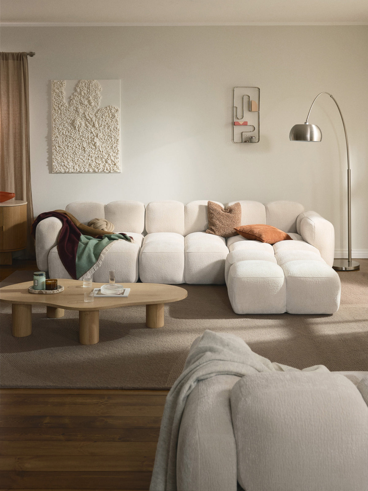 Tayla Modular Sofa (4-seater) with Ottoman (left/right) — Blush