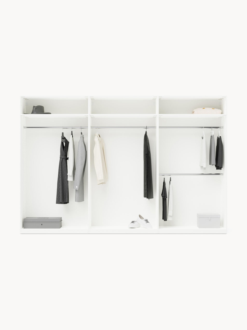 Charlotte Modular Hinged-Door Wardrobe, 100 cm Width, in various sizes — Ivory