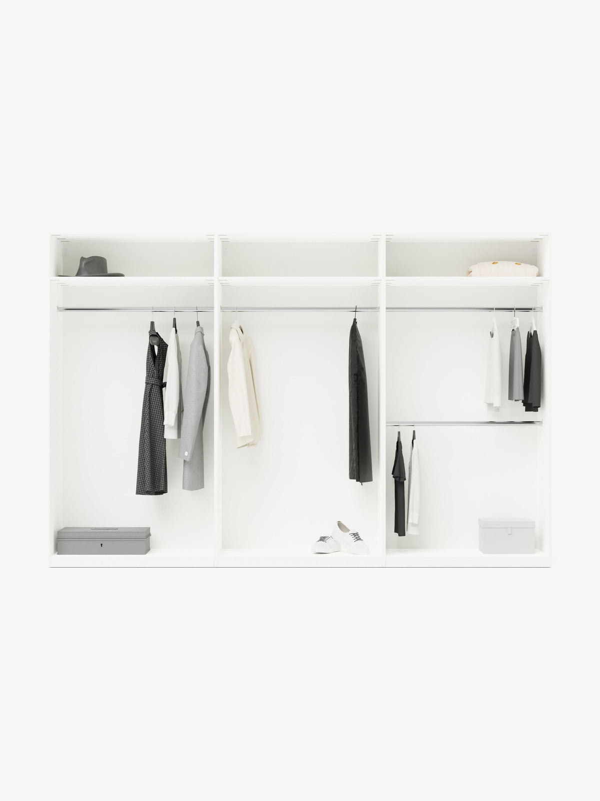 Charlotte Modular Hinged-Door Wardrobe, 100 cm Width, in various sizes — Ivory