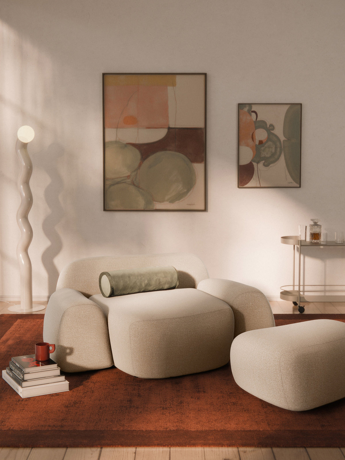 Wolke Bouclé-XL-Lounge Chair — Light Grey